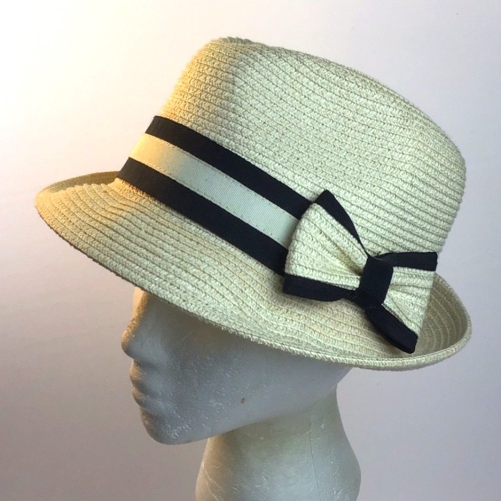 Betmar New York Braided Trilby Hat Ivory with Black One Size JOANNE NWT